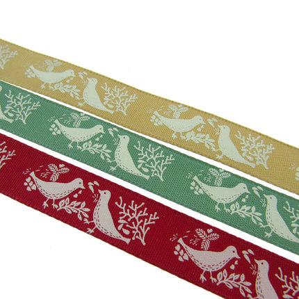 Christmas Turtle Dove Ribbon by Berisfords - 3m Length - 15mm Wide - Peace