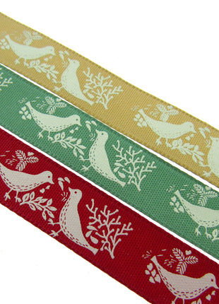 Christmas Turtle Dove Ribbon by Berisfords - 3m Length - 15mm Wide - Peace