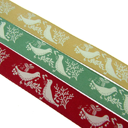 Christmas Turtle Dove Ribbon by Berisfords - 3m Length - 15mm Wide - Peace