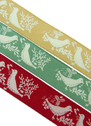 Christmas Turtle Dove Ribbon by Berisfords - 3m Length - 15mm Wide - Peace