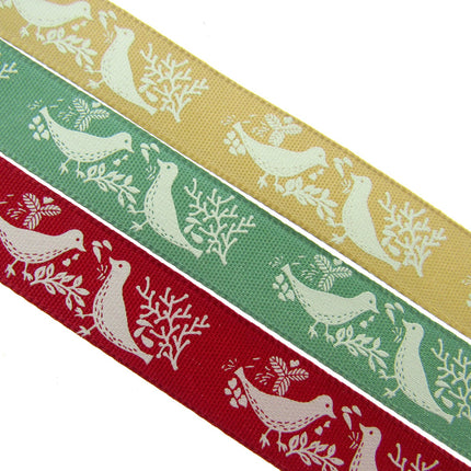 Christmas Turtle Dove Ribbon by Berisfords - 3m Length - 15mm Wide - Peace