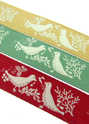 Christmas Turtle Dove Ribbon by Berisfords - 3m Length - 15mm Wide - Peace