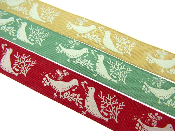 Christmas Turtle Dove Ribbon by Berisfords - 3m Length - 15mm Wide - Peace