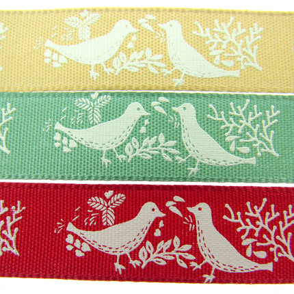 Christmas Turtle Dove Ribbon by Berisfords - 3m Length - 15mm Wide - Peace