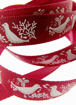 Christmas Turtle Dove Ribbon by Berisfords - 3m Length - 15mm Wide - Peace