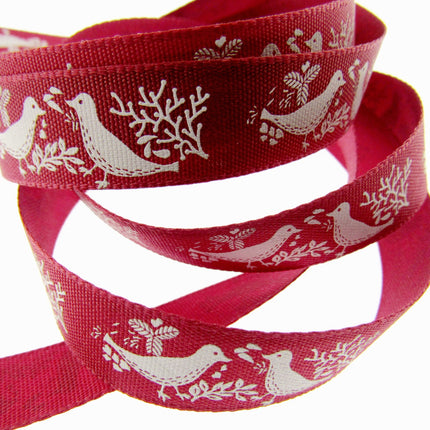Christmas Turtle Dove Ribbon by Berisfords - 3m Length - 15mm Wide - Peace