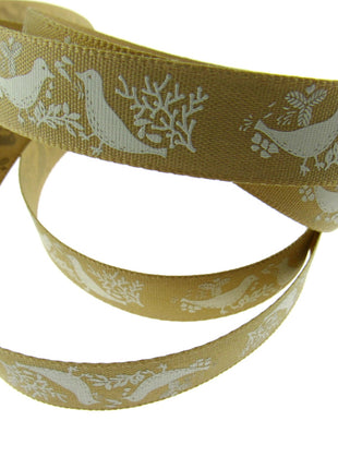 Christmas Turtle Dove Ribbon by Berisfords - 3m Length - 15mm Wide - Peace