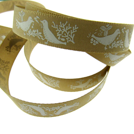 Christmas Turtle Dove Ribbon by Berisfords - 3m Length - 15mm Wide - Peace