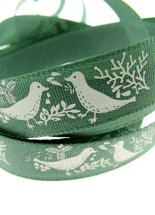 Christmas Turtle Dove Ribbon by Berisfords - 3m Length - 15mm Wide - Peace