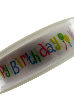 Happy Birthday Ribbon -White Single Sided Satin Ribbon with Woven Edge 15mm/25mm - ThreadandTrimmings