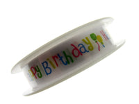Happy Birthday Ribbon -White Single Sided Satin Ribbon with Woven Edge 15mm/25mm