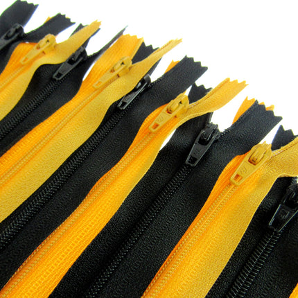 Nylon Closed End Zips - Honey Bee Sample Mix - 10 Pack - 10 Sizes - 6" - 22" - ThreadandTrimmings