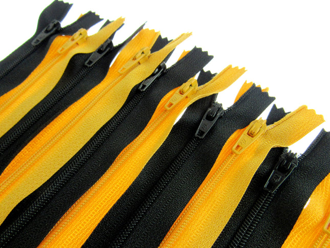Nylon Closed End Zips - Honey Bee Sample Mix - 10 Pack - 10 Sizes - 6" - 22" - ThreadandTrimmings