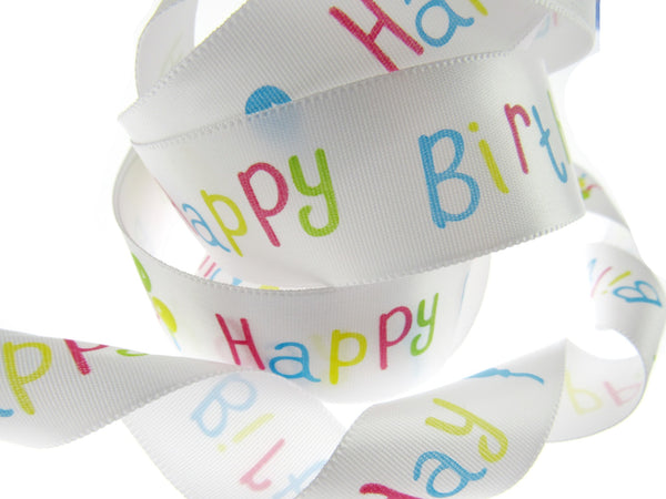 25mm Birthday Ribbon Satin Happy Birthday Printed For Birthday