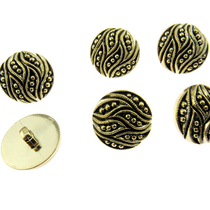 Round Ornate Antique Gold Button All Over Leaf Plastic Shank 5xSizes CX34 - ThreadandTrimmings