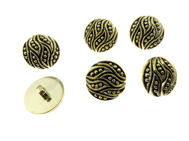 Round Ornate Antique Gold Button All Over Leaf Plastic Shank 5xSizes CX34 - ThreadandTrimmings