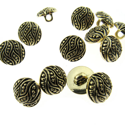 Round Ornate Antique Gold Button All Over Leaf Plastic Shank 5xSizes CX34 - ThreadandTrimmings
