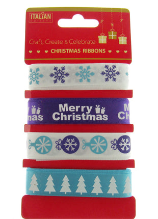 Mixed Christmas Ribbon by Italian Options - 12mm x 4 Designs x 2m Lengths