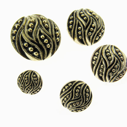 Round Ornate Antique Gold Button All Over Leaf Plastic Shank 5xSizes CX34 - ThreadandTrimmings