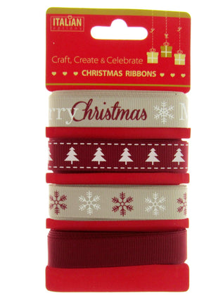 Mixed Christmas Ribbon by Italian Options - 12mm x 4 Designs x 2m Lengths