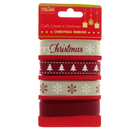 Mixed Christmas Ribbon by Italian Options - 12mm x 4 Designs x 2m Lengths