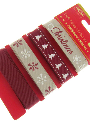 Mixed Christmas Ribbon by Italian Options - 12mm x 4 Designs x 2m Lengths