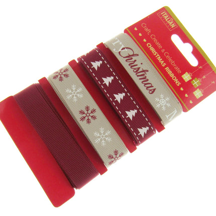 Mixed Christmas Ribbon by Italian Options - 12mm x 4 Designs x 2m Lengths