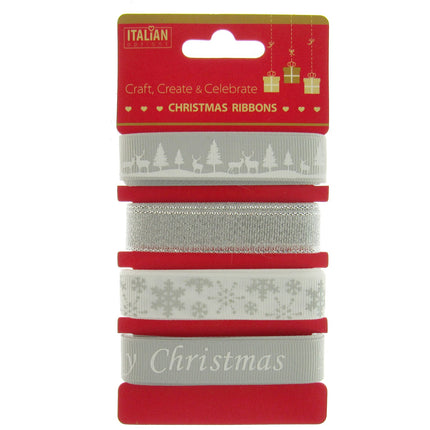 Mixed Christmas Ribbon by Italian Options - 12mm x 4 Designs x 2m Lengths