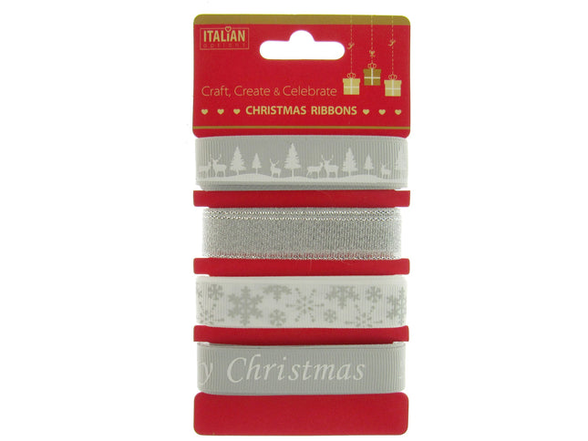 Christmas Ribbon Italian Options Winter Wonderland 12mm Satin Grosgrain 4 x 2m
