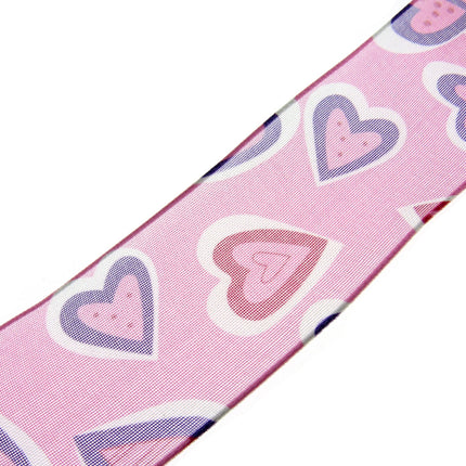 Wired Edge Organza Ribbon with Pink & Purple Love Hearts - 5m x 38mm 5467.39