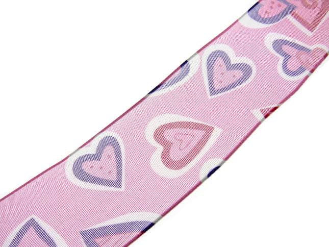 Wired Edge Organza Ribbon with Pink & Purple Love Hearts - 5m x 38mm 5467.39