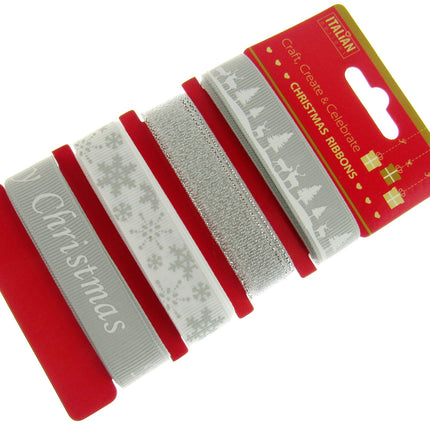 Mixed Christmas Ribbon by Italian Options - 12mm x 4 Designs x 2m Lengths