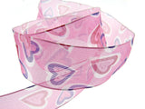 Wired Edge Organza Ribbon with Pink & Purple Love Hearts - 5m x 38mm 5467.39