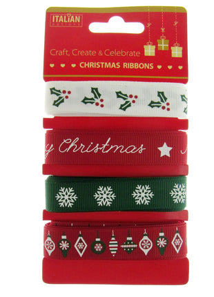 Mixed Christmas Ribbon by Italian Options - 12mm x 4 Designs x 2m Lengths