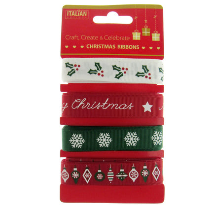 Mixed Christmas Ribbon by Italian Options - 12mm x 4 Designs x 2m Lengths