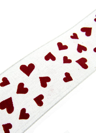 Heart Organza Ribbon with Red Love Hearts for Valentines Day - 5m x 25mm
