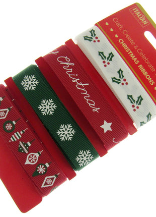 Mixed Christmas Ribbon by Italian Options - 12mm x 4 Designs x 2m Lengths