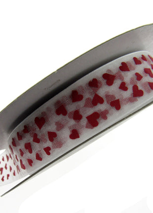 Heart Organza Ribbon with Red Love Hearts for Valentines Day - 5m x 25mm