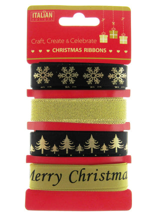 Mixed Christmas Ribbon by Italian Options - 12mm x 4 Designs x 2m Lengths
