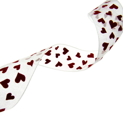 Heart Organza Ribbon with Red Love Hearts for Valentines Day - 5m x 25mm