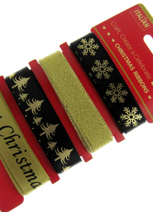Mixed Christmas Ribbon by Italian Options - 12mm x 4 Designs x 2m Lengths