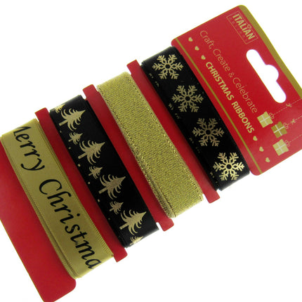 Mixed Christmas Ribbon by Italian Options - 12mm x 4 Designs x 2m Lengths