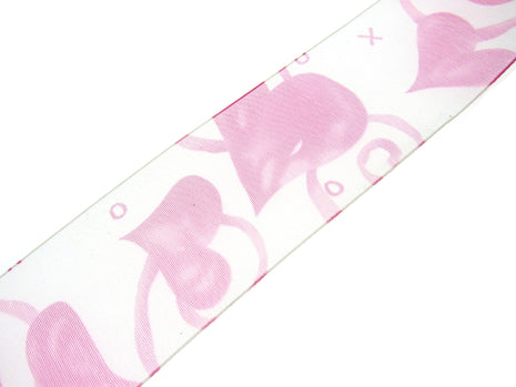 5m x 38mm Organza Ribbon with Pink Love Hearts for Valentines Day - ThreadandTrimmings