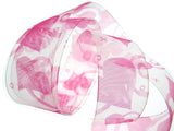 5m x 38mm Organza Ribbon with Pink Love Hearts for Valentines Day