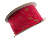 5m x 50mm Fuchsia Organza Ribbon with Love Hearts, I Love You & Hugs and Kisses