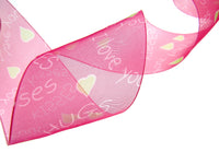 5m x 50mm Fuchsia Organza Ribbon with Love Hearts, I Love You & Hugs and Kisses