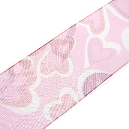Organza Ribbon with Red and Pink Love Hearts for Valentines Day - 5m x 38mm