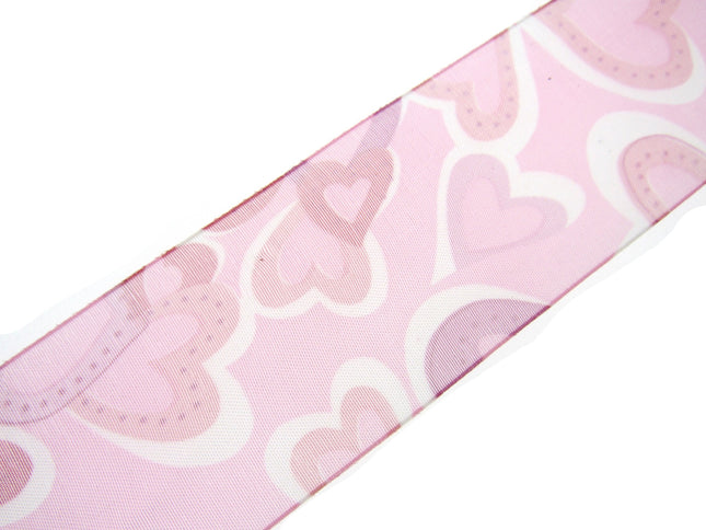 Organza Ribbon with Red and Pink Love Hearts for Valentines Day - 5m x 38mm