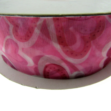 Organza Ribbon with Red and Pink Love Hearts for Valentines Day - 5m x 38mm
