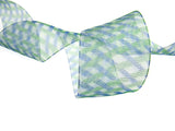 5m x 38mm Organza Ribbon with Blue and Green Diamond Weave